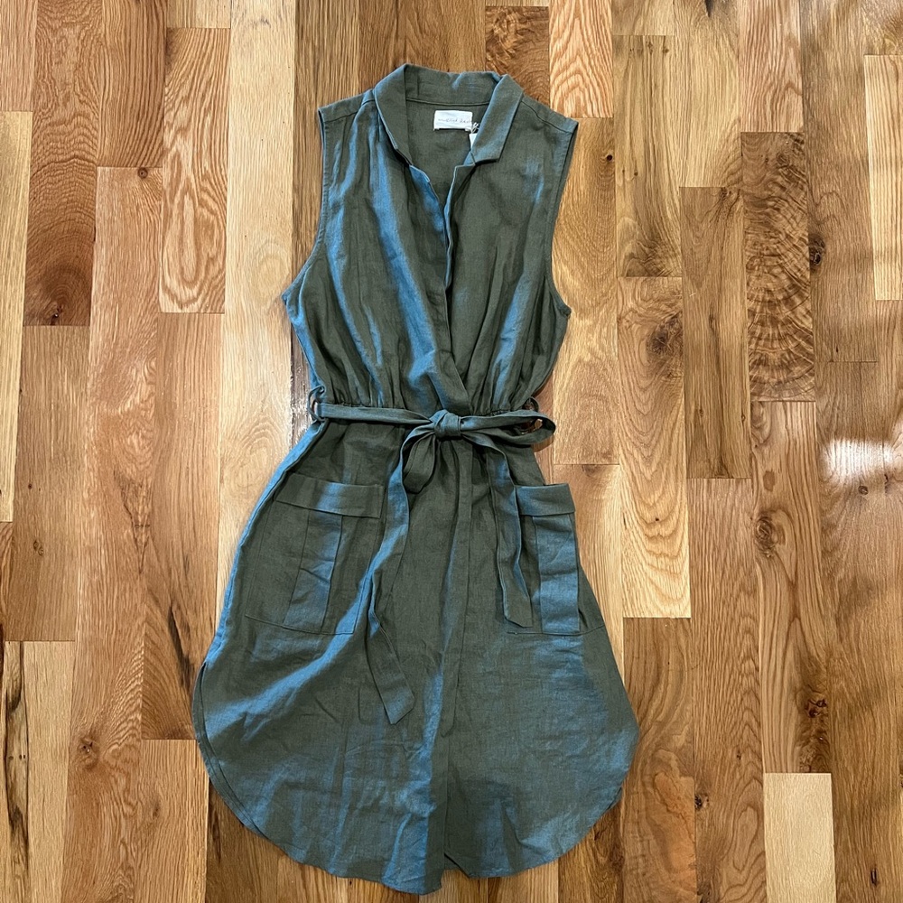 NWT green sleeveless faux wrap shirt dress size medium